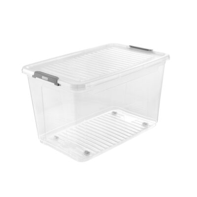 POJEMNIK CLIPBOX LEO 56 L Z KÓŁKAMI TRANSPARENTNY KEEEPER